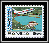 Boeing 737 over Apia Harbor