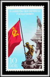 Red Army Soldier Hoists Soviet Flag at Reichstag