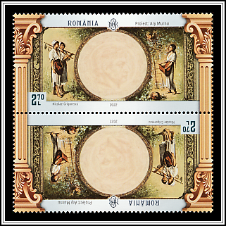Painting by Nicolae Grigorescu, Graphic Layout by Ary Murnu - Tête-bêche Pair Type I