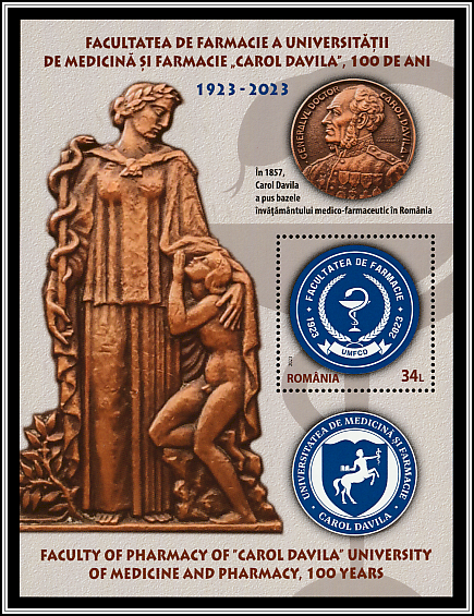Statue of Hygiea Holding the Staff of Asclepius and a Supplicant