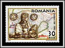 Decebalus with Crown, Coins, Map of Dacia by Abraham Ortelius (1595)