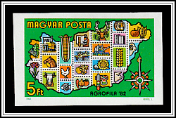 Map of Hungary with Agricultural Products, Compass Rose