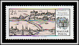 Historical Copperplate Engraving Buda and Pest Around 1770, City Coat of Arms