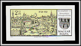 Historical Copperplate Engraving Buda Around 1470, City Coat of Arms