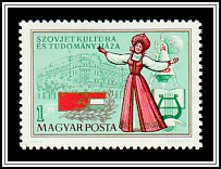 Building, Flags, Girl in Folk Costume